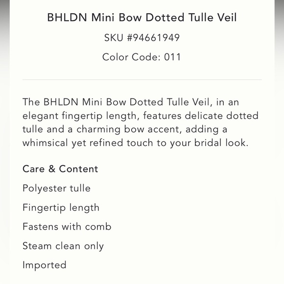Anthropologie x BHLDN Mini Bow Dotted Tulle Veil NIP main image 6